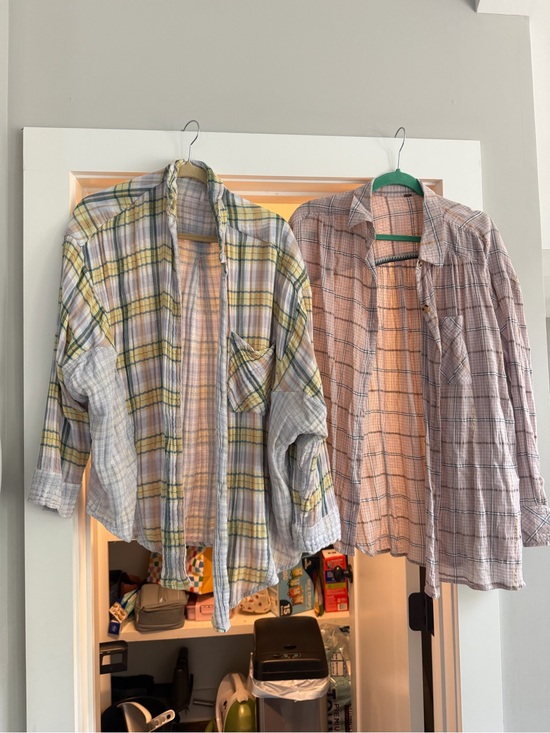 Free People Tops - Free People Plaid Button Down Shirt Duo in Yellow and Pink and Gray Sweater